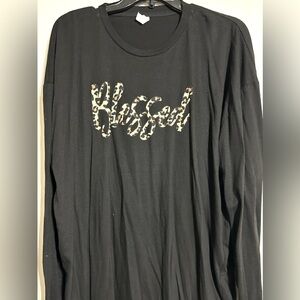 Black Long Sleeve Top with Leopard Print 'Blessed'